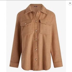 EXPRESS Women's Tweed Novelty Button Oversized Shacket XS In Pecan